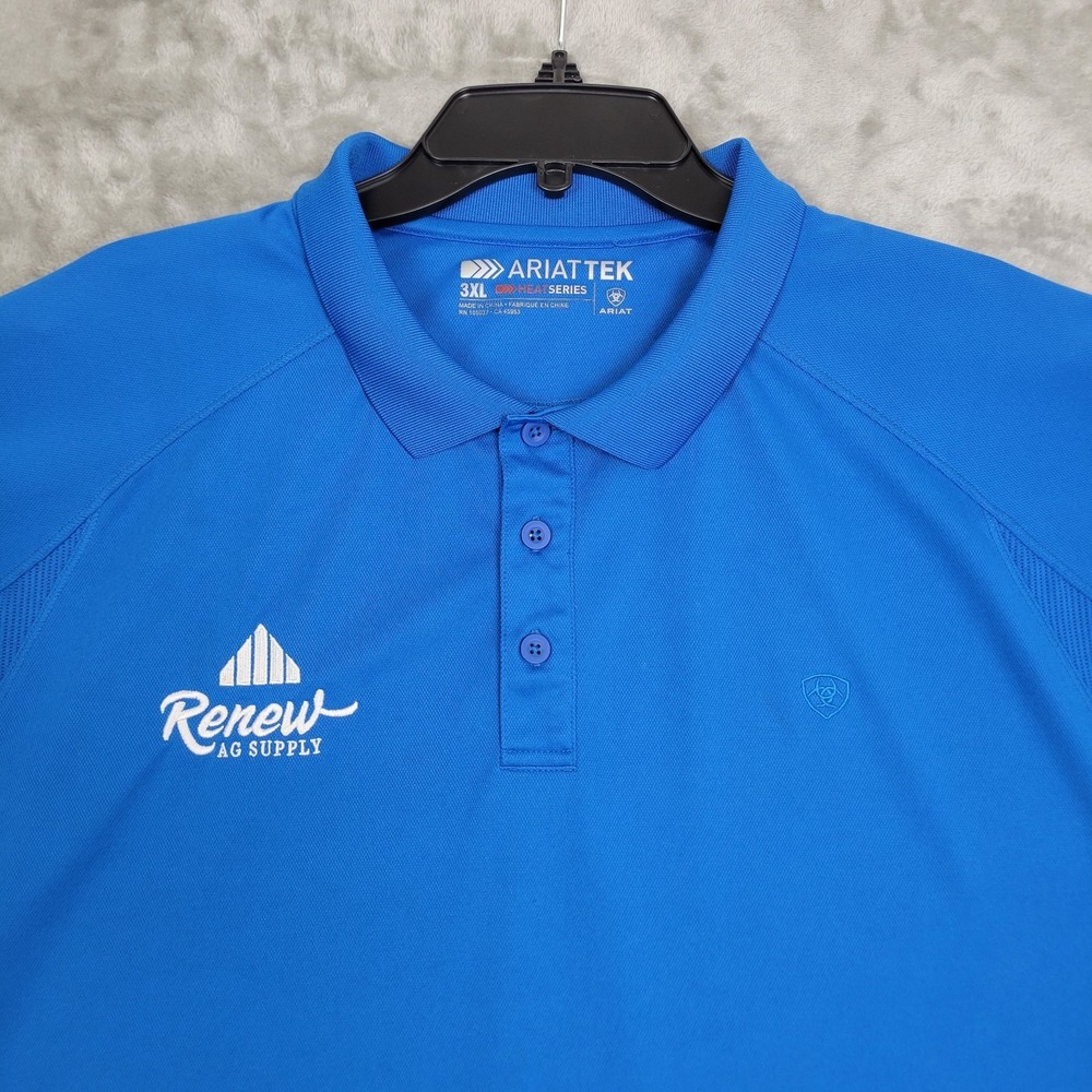Ariat Tek Heat Series Men's Golf Polo Shirt 3XL Short Sleeve Blue Polyester Logo - Picture 2 of 8
